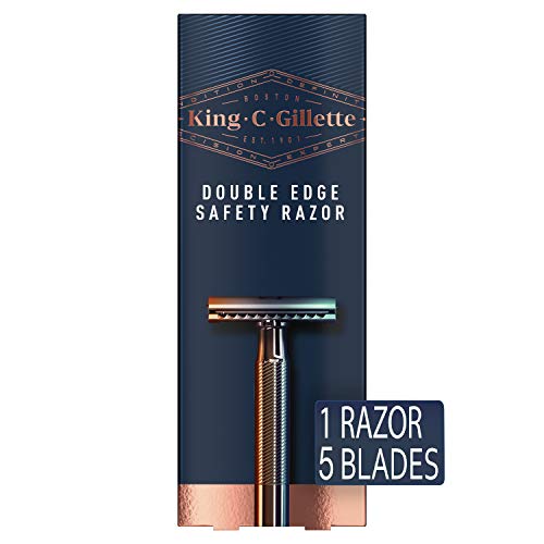 King C. Gillette Safety Razor with Chrome Plated Handle and 5 Platinum Coated Double Edge Safety Razor Blade Refills