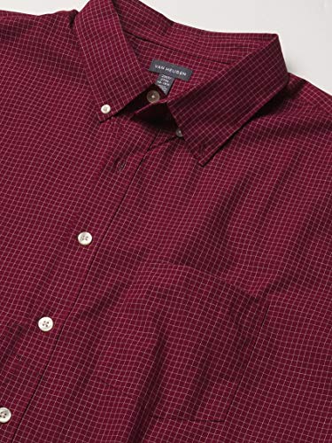 Van Heusen Men's Big & Tall Big Wrinkle Free Short Sleeve Button Down Check Shirt, Port Red Minicheck, Large Tall