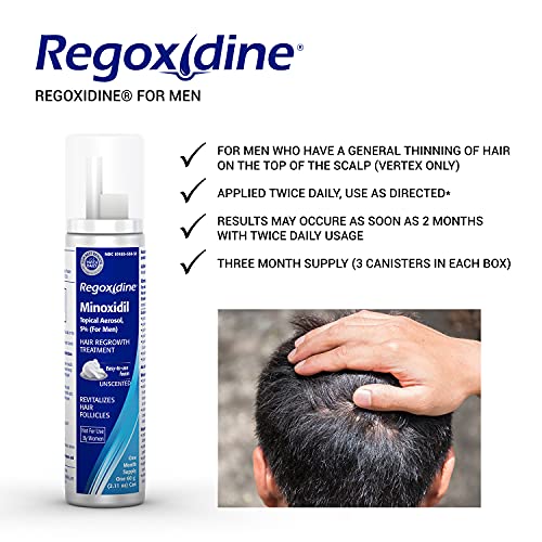 Regoxidine Men's 5% Minoxidil Foam (6 Month Supply) Helps Restore Vertex Hair Loss and Supports Hair Regrowth for Thinning Hair with Unscented Topical Aerosol Treatment