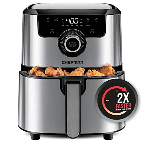 CHEFMAN Air Fryer Healthy Cooking, 4.5 Qt,User Friendly and Dual Control Temperature, Nonstick Stainless Steel, Dishwasher Safe Basket, w/ 60 Minute Timer & Auto Shutoff