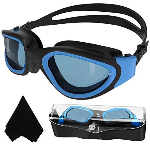Polarized Swimming Goggles Swim Goggles Anti Fog Anti UV No Leakage Clear Vision for Men Women Adults Teenagers (Blue&Black/Polarized Smoke Lens)