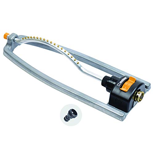 Melnor 65079-AMZ Metal Oscillating Sprinkler with QuickConnectProduct Adapter Watering Set, 3600 sq. ft. Coverage & Aqua Joe SJI-OMS16 Indestructible Metal Base Oscillating Sprinkler