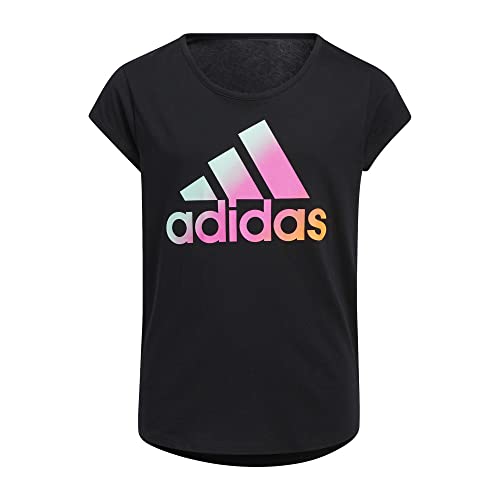 adidas Girls' Short Sleeve Cotton Scoop Neck Tee T-Shirt, Black, Small