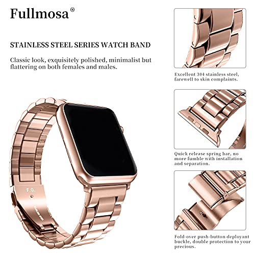 Fullmosa Compatible Apple Watch Band 42mm 44mm 45mm 38mm 40mm 41mm, Stainless Steel iWatch Band with Case for Apple Watch Series 7/6/5/4/3/2/1/SE, 42mm 44mm 45mm Rose Gold