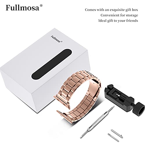 Fullmosa Compatible Apple Watch Band 42mm 44mm 45mm 38mm 40mm 41mm, Stainless Steel iWatch Band with Case for Apple Watch Series 7/6/5/4/3/2/1/SE, 42mm 44mm 45mm Rose Gold