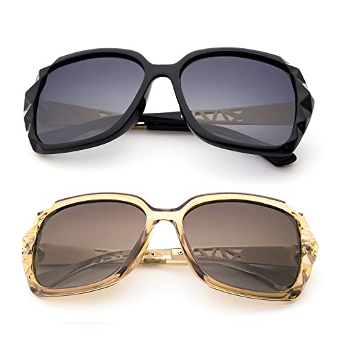 LECKIRUT Oversized Sunglasses for Women Polarized UV Protection Classic Fashion Ladies Shades Purple & Coffee Lens