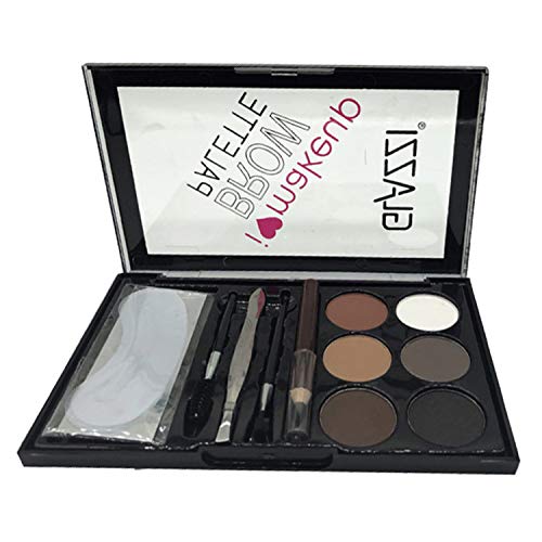 Vtrem Eyebrow Contour Palette Set Professional Brow Makeup Palette with 6 Eyebrow Powders, Eyebrow Stencils / Pen / Spoolie / Brush, Tweezers for Creating Perfect Brows (Style 1)