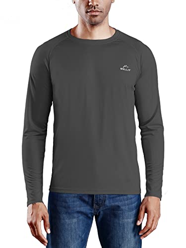 Willit Men's Swim Shirts Rashguard UPF 50+ Long Sleeve Sun SPF Hiking Fishing UV Shirt Deep Gray L