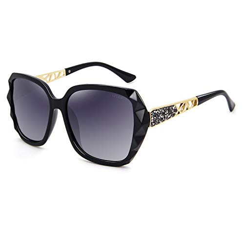 LECKIRUT Oversized Sunglasses for Women Polarized UV Protection Classic Fashion Ladies Shades Purple & Coffee Lens