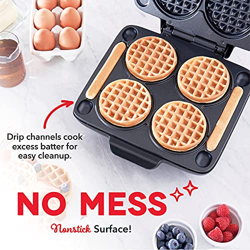 DASH Multi Mini Waffle Maker: Four Mini Waffles, Perfect for Families and Individuals, 4 Inch Dual Non-stick Surfaces with Quick Release & Easy Clean - Graphite
