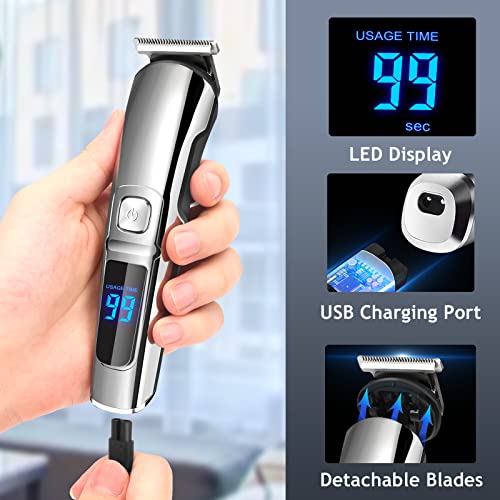 Ufree Beard Trimmer for Men, Waterproof Electric Nose Hair Trimmer Mustache Trimmer Body Shaver Grooming Kit, Cordless Hair Clippers, USB Rechargeable and LED Display, Gift for Men Husband Father