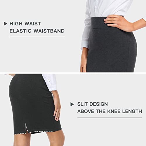 Tapata Women's Ponte Pencil Skirt Stretchy Office Work Skirt Knee Length Business Bodycon High Waist Wear to Work Skirt, Charcoal, Back Slit, XS