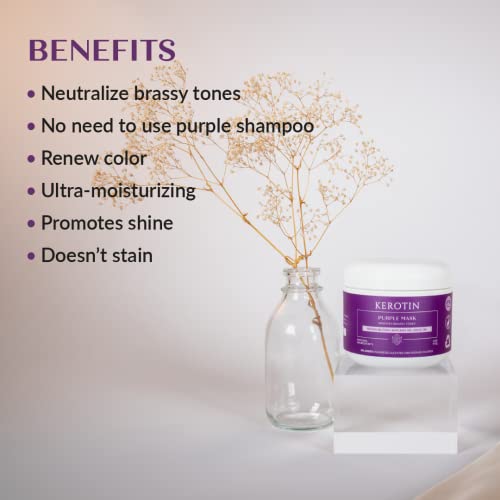 Kerotin Purple Hair Mask - Ultra Nourishing and Moisturizing Mask for blondes and silver hair; removes brassy tones and deeply moisturizes - Free of Parabens & Sulfates.