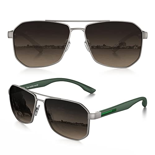 LUENX Aviator Sunglasses for Men Square Polarized Polygon Black Lens Matte Black Frame - UV 400 Protection with Accessories