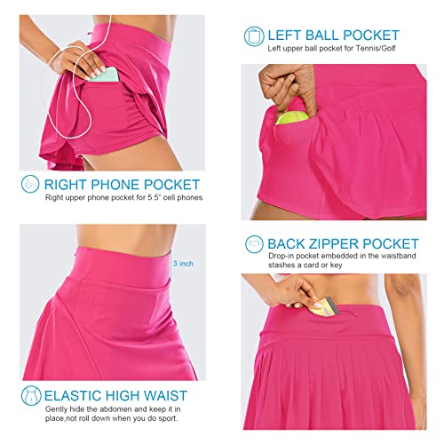 Pleated Tennis Skirts for Women with Pockets Shorts Athletic Golf Skorts Activewear Running Workout Sports Skirt (Rose Pink, Medium)