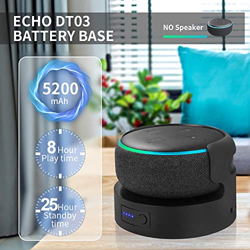 Battery Base for Dot 3rd Gen Battery Stand Portable Charger for Dot 3rd Back up Battery 8 Hours Play time, Not Include Echo Dot 3 (Black 5200mah)