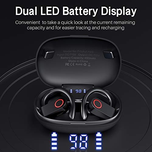 Wireless Earbuds, Bluetooth 5.0 Running Headphones Stereo Deep Bass Sport Earphones Built-in Mic Digital LED Display 30Hrs Playtime Headset with Ear Hooks for Sports Running Gym