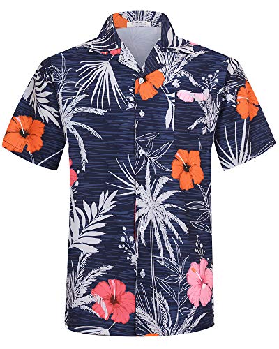 BOJIN Men's Hawaiian Shirts Short Sleeve Tropical Beach Casual Button Down Shirts BJ056 1X