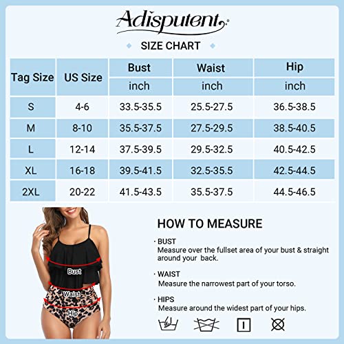 Adisputent Tankini Swimsuits for Women Flounce Bikini Top Tummy Control Modest Swimwear High Waisted Two Piece Bathing Suits Black M