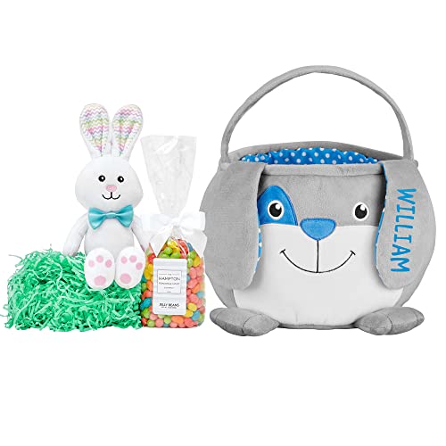 Let's Make Memories Personalized Furry Critter Easter Basket for Kids - Blue Bunny