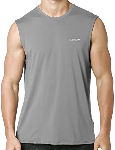 EZRUN Men's Sleeveless Shirt Quick Dry Workout Swim Shirt Gym Muscle Athletic Beach Tank Top(LightGray,S)