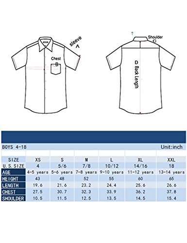 Spring&Gege Boys' Short Sleeve Button Down Fun Hawaiian Shirt Cartoon Print Aloha Dress Shirts, Navy Blue Leaf, 7-8 Years