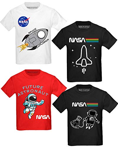 BROOKLYN VERTICAL 4-Pack Toddler NASA Print Outer Space Rocket Ship Short Sleeve T-Shirt | Soft Cotton Sizes 2T-4T (Combo A, 2T)