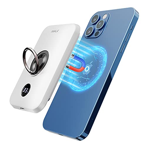 iWALK Magnetic Wireless Power Bank, 6000mAh Portable Charger with Finger Holder, Stronger Magnet Stick for Phone with Unique Mag-Suction Tech, Only Compatible with iPhone 13/13 Pro Max/12/12 Pro Max