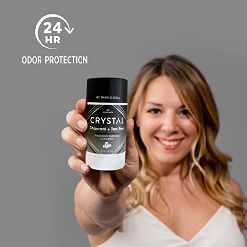 CRYSTAL Deodorant Magnesium Solid Stick Natural Deodorant, Non-Irritating Deodorant for Men or Women, Safely and Effectively Fights Odor, Baking Soda Free, Charcoal & Tea Tree, 2.5 oz (Pack of 2)