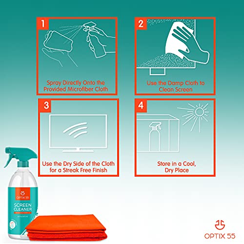 Screen Cleaner Spray Kit | 16oz Large Bottle TV Screen Cleaner Spray + 2 (15x15) Microfiber Cleaning Cloth for Computer Screen Monitor, LED LCD TV, Tablet, Phone, Laptop, Electronic Devices Cleaner
