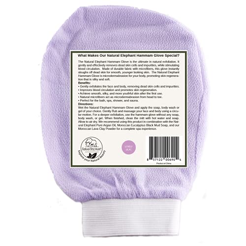Natural Elephant Exfoliating Hammam Glove - Face and Body Exfoliator Mitt (Lovely Lilac)