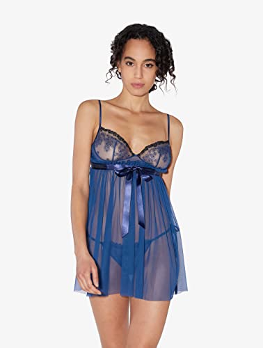La Perla, Outset Baby Doll + G-String, XS, Dusty Blue/Black