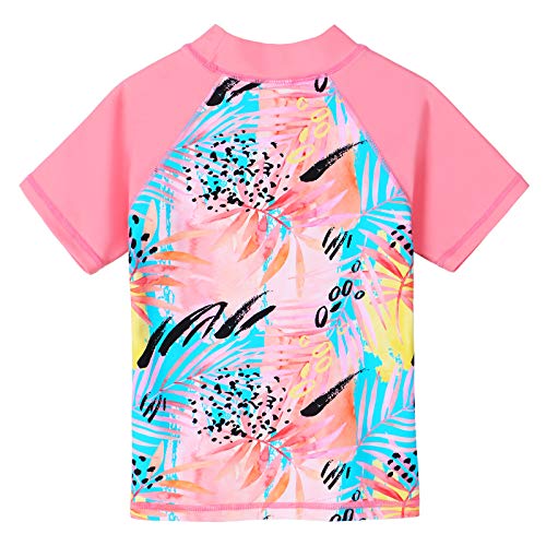 Girls Rash Guard Swimsuit Two Piece Floral Bathing Suit UPF 50+ UV Swimwear 3-12Y S342_Peach_14A