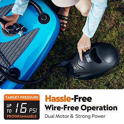 OutdoorMaster 16PSI High Pressure SUP Air Pump with Rechargeable Battery The Whale - Intelligent Dual Stage Inflation & Auto-Off Feature and Deflation Function for Inflatable Stand Up Paddle Boards
