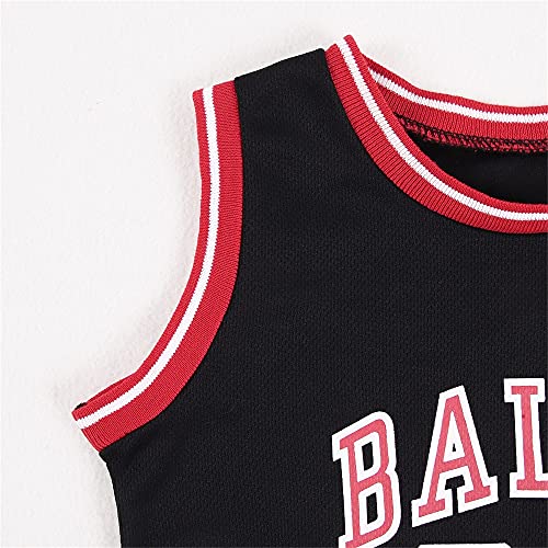 Toddler Kid Basketball Jersey Outfit Baby Boy Girl Letters Tank Top + Track Shorts Sets Boy Summer Clothes (Black, 3-4T)