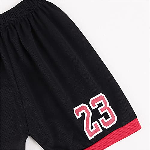 Toddler Kid Basketball Jersey Outfit Baby Boy Girl Letters Tank Top + Track Shorts Sets Boy Summer Clothes (Black, 3-4T)