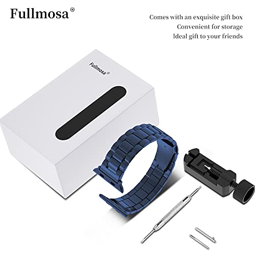 Fullmosa Compatible Apple Watch Band 42mm 44mm 45mm 38mm 40mm 41mm, Stainless Steel iWatch Band with Case for Apple Watch Series 7/6/5/4/3/2/1/SE, 42mm 44mm 45mm Blue