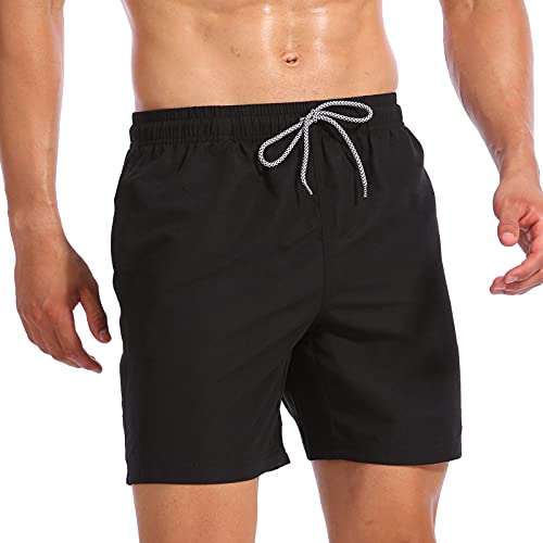 Biwisy Men's Quick Dry Swimming Trunks Mesh Lining Sports Shorts Swimwear Swimming Trunks Black