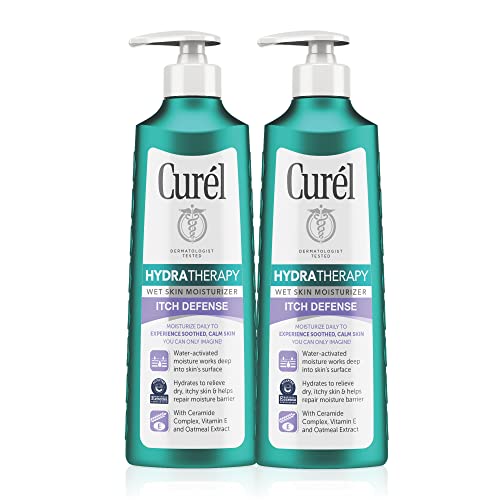 Curl Hydra Therapy In Shower Lotion, Itch Defense Body Moisturizer with Advanced Ceramide Complex, Vitamin E, & Oatmeal Extract, Helps to Repair Moisture Barrier, 12 Ounce (Pack of 2)