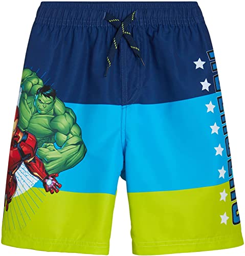 Marvel Boys’ Avengers UPF 50+ Swim Trunk Bathing Suit - Hulk, Captain America, Iron Man (2T-12), Size 7, Navy Avengers Multi Stripe