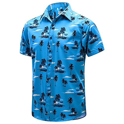 EVNMENST Hawaiian Shirt for Men Short Sleeve Beach Printed Summer Button Down Aloha Shirt (Sea Blue,S)
