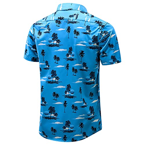 EVNMENST Hawaiian Shirt for Men Short Sleeve Beach Printed Summer Button Down Aloha Shirt (Sea Blue,S)