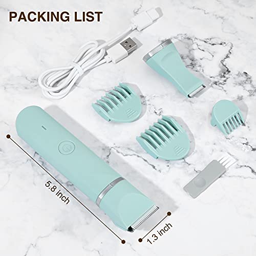 Waterproof Bikini Trimmer Women Electric Razor for Bikini Legs Pubic Hair Rechargeable Electric Shaver for Women Hair Removal with Snap-in Ceramic Blades IP7X Washable Head,Wet and Dry Use,Green