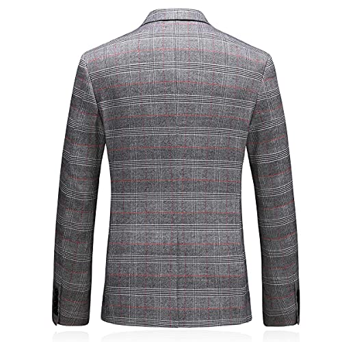 Mens Suits 3 Piece Check Plaid Suit Single Breasted One Button Jackets Formal Dress Party Prom Tuxedo Suits Blazer Light Grey