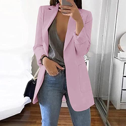 Cnkwei Womens Casual Blazers Open Front Long Sleeve Lapel Collar Work Office Jacket Light Purple
