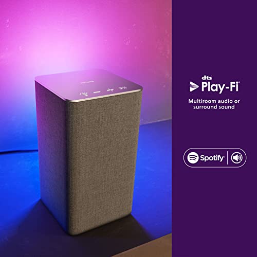 Philips W6205 Wireless Home Speaker, Bluetooth + DTS Play-Fi Compatible for Surround Sound/Stereo Pairing. Connects to Spotify, AirPlay2, Chromecast, and Echo Speakers. LED Mood Lighting, TAW6205