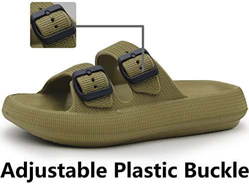 Weweya Women Men House Indoor & Outdoor Slipper Quick Drying Bathroom Squishy Cloud Foam Pillow Slipper 2 Buckle Adjustable Clog Sandal Comfort Flatform Slides Green Men Size 8.5 9 9.5 Women Size 9.5 10 10.5