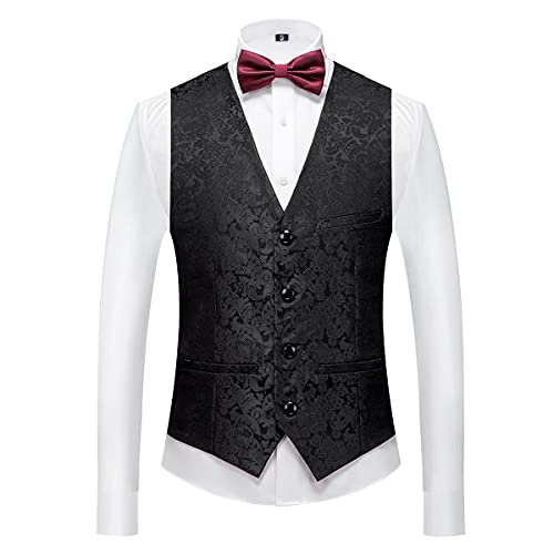 Mens Suits Regular Fit 3 Piece Skinny Tuxedo Blazer Waistcoat Pants Shawl Lapel Paisley Suits Men for Wedding Black