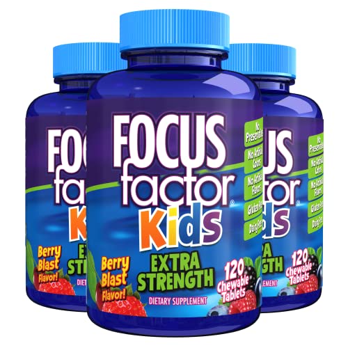 Focus Factor Kids Extra Strength Daily Chewable for Brain Health Support, 120 Count – Vitamins - Quality Formula – Gluten & Dairy Free Supplements for Children – No Artificial Sweetener
