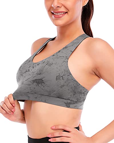 RUNNING GIRL Sports Bra for Women, Criss-Cross Back Padded Strappy Sports Bras Medium Support Yoga Bra with Removable Cups (2353D-Slate Gray, M)